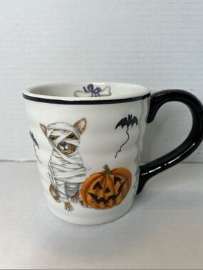 Halloween Mummy Dog Jack-O'-Lantern Ceramic Mug White Black New